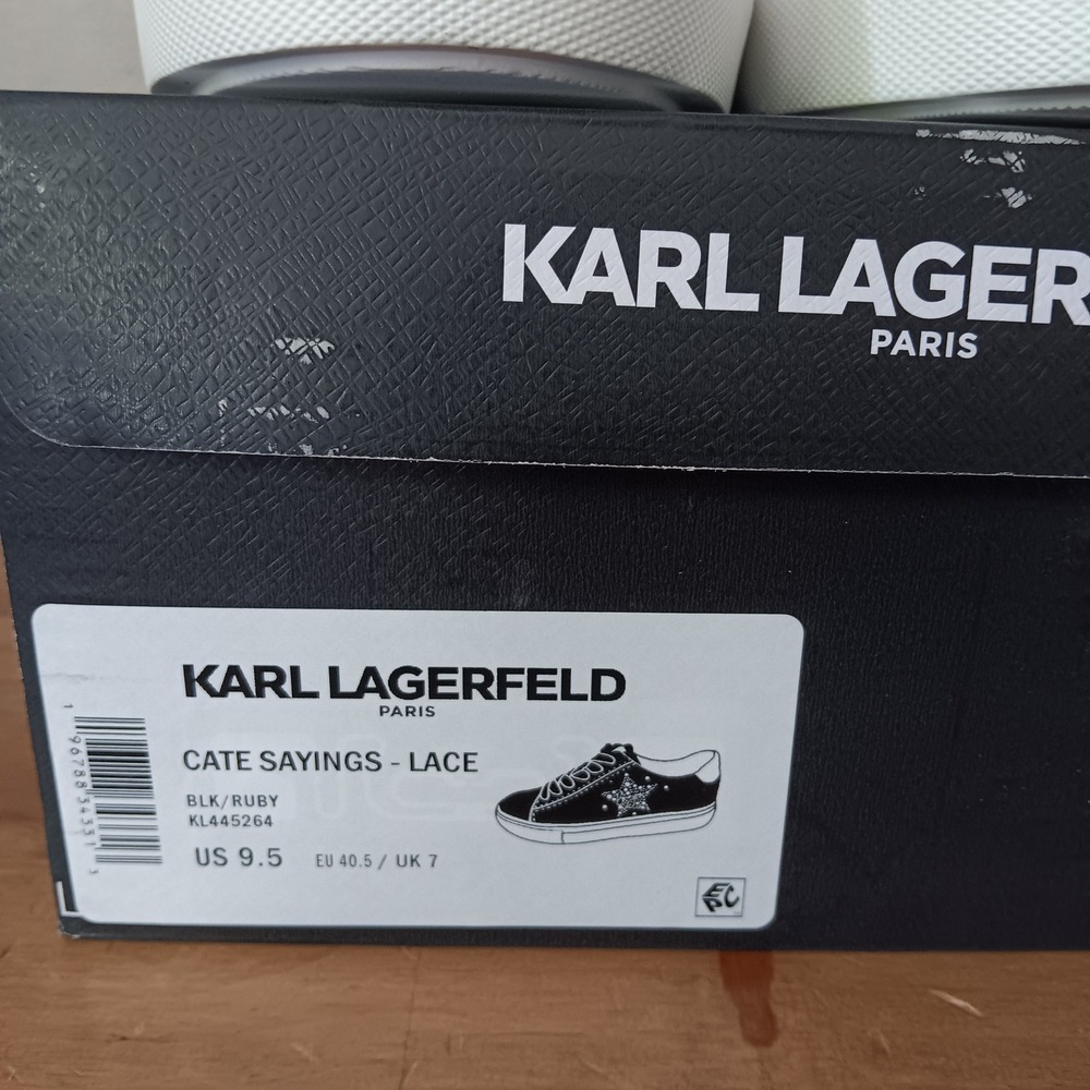 Karl Lagerfeld Paris Cate Sayings Sneakers Womens 9.5 Black Ruby Rhinestone - Picture 3 of 9